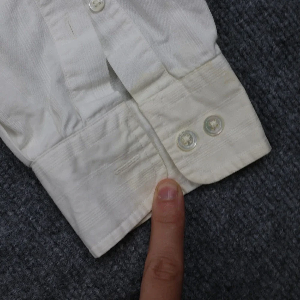 Banana Republic Shirt Mens Large White Textured Cotton Button Front Dress Pocket